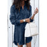 Chambray Stone Frayed Shirt Denim Shift Dress With Tassel #Long Sleeve #Turn-Down Neck